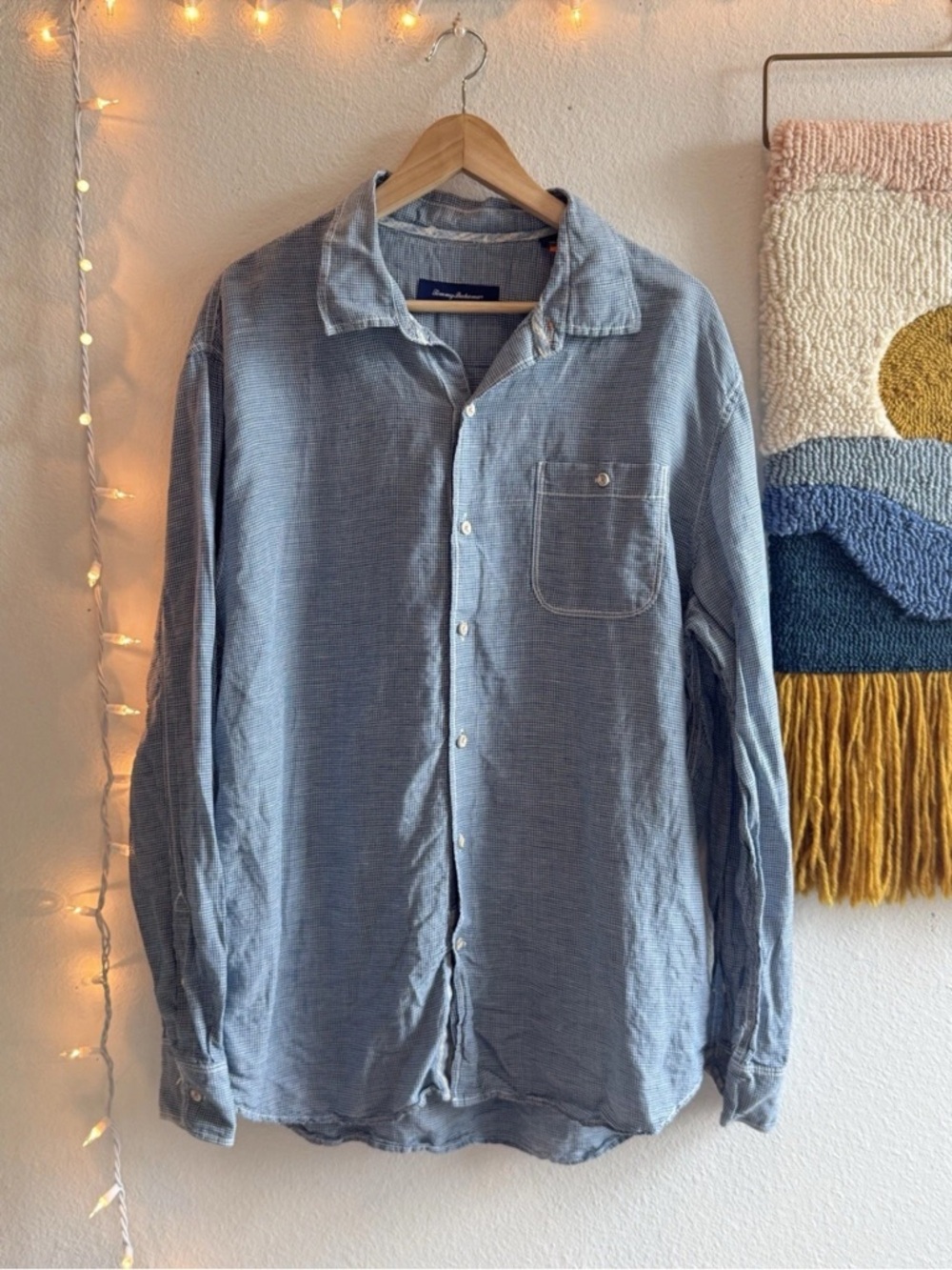 Tommy Bahama Shirt Men’s Size XL Blue Long Sleeve Button Up Linen Blend Casual
